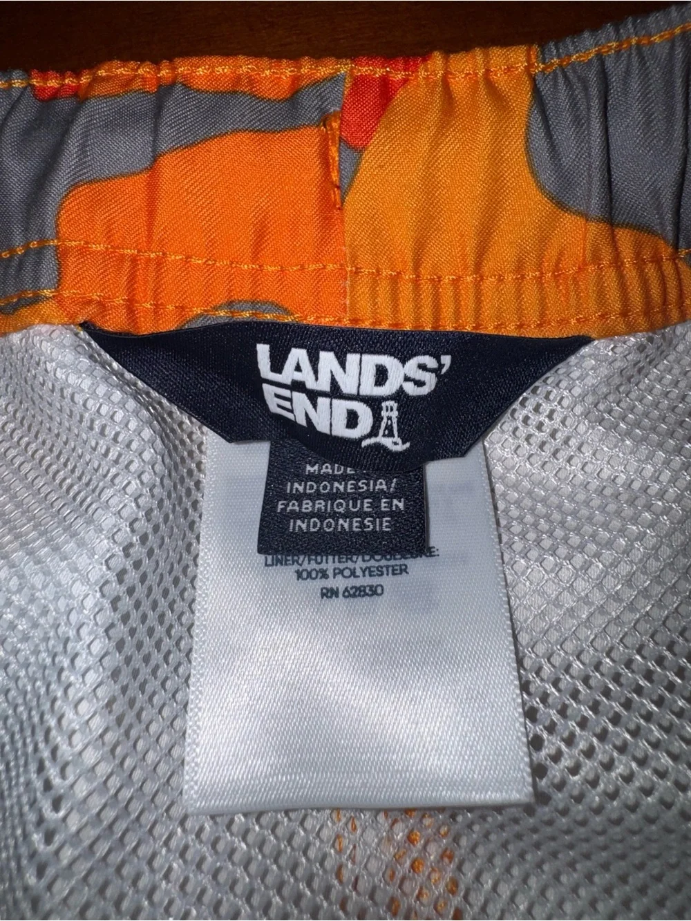 Lands’ End Boys XXL 18-20 Orange Camo Swim Trunks Board Shorts